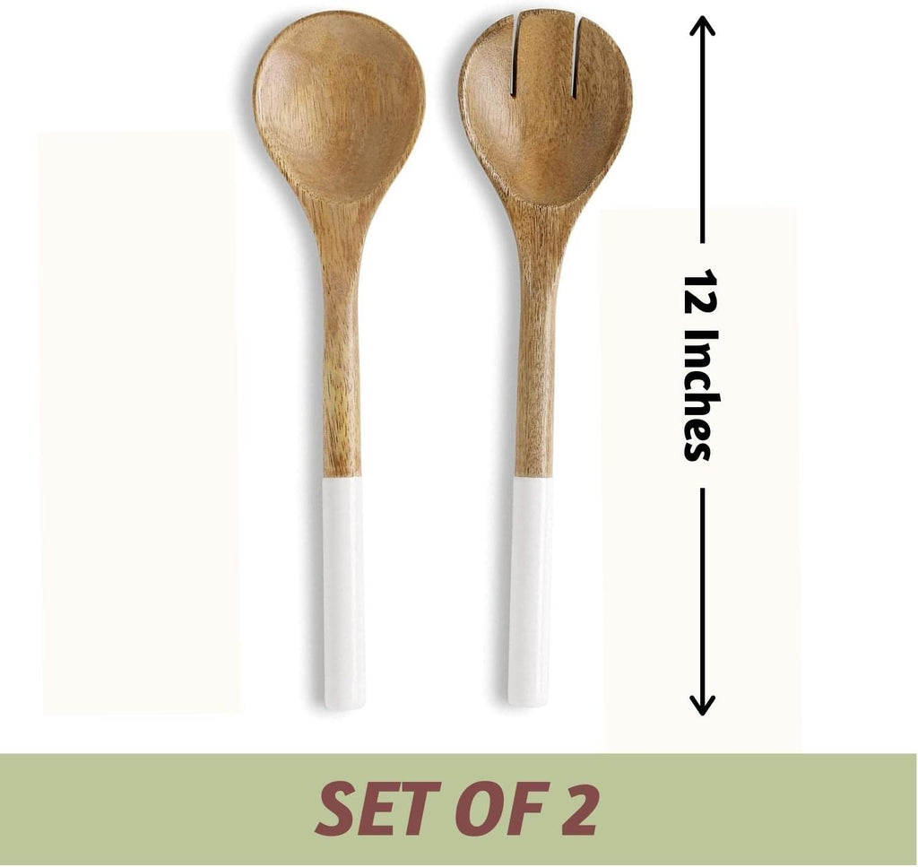 Folkulture Salad Servers or Salad Tongs | Set of 2 (12") Serving Spoons in Kitchen Essentials or Salad Hands Set | Wooden Salad Tongs for Serving | Christmas Gifts for Women Unique