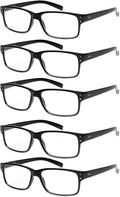 NORPERWIS Reading Glasses 5 Pairs Quality Readers Spring Hinge Glasses for Reading for Men and Women (5BLACK  6.00)