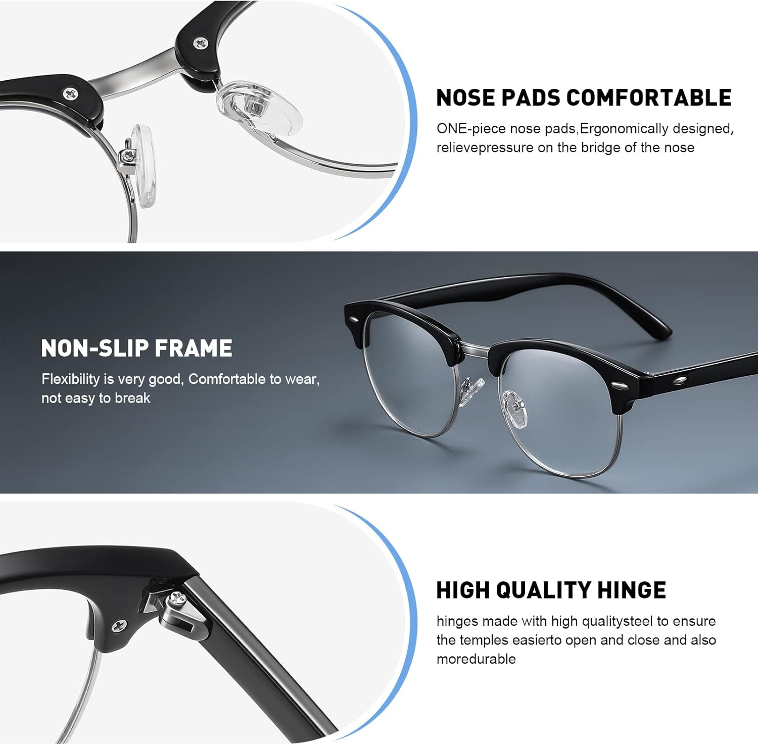 Blue Light Blocking Glasses Vintage Half Frame UV Clear Lens Anti Eyestrain Computer Gaming Glasses for Women Men
