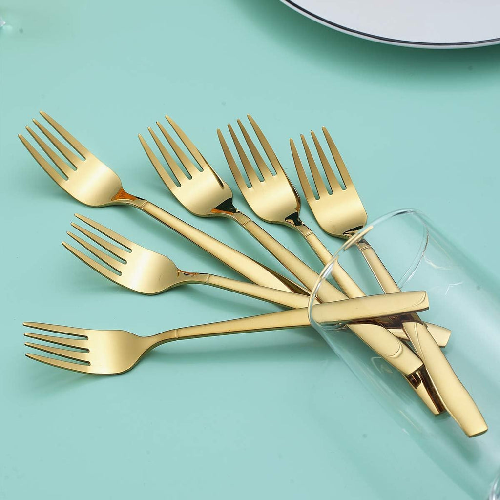 Berglander Gold Tea Fork  Stainless Steel Cake Fork Dessert Fork With Titanium Gold Plating 6.5 Inches Forks Pack of 6