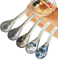 5pcs Asian Soup Spoon  Ceramic Chinese Soup Spoons  Deep Oval Hook Non-slip Japanese Spoons for Rice Ramen Pho Miso Soup Wonton Noodle  Luck and Prosperity Gifts for Friends Parents Family