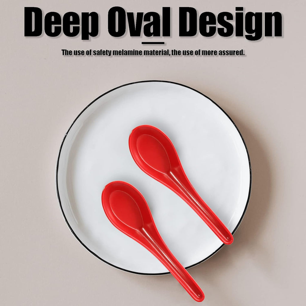 2PCS Asian Soup Spoons  Chinese Japanese Miso Ramen Wonton Dumpling Pho Rice Noodle Soba Soup Spoons  Red and Black Melamine Spoons