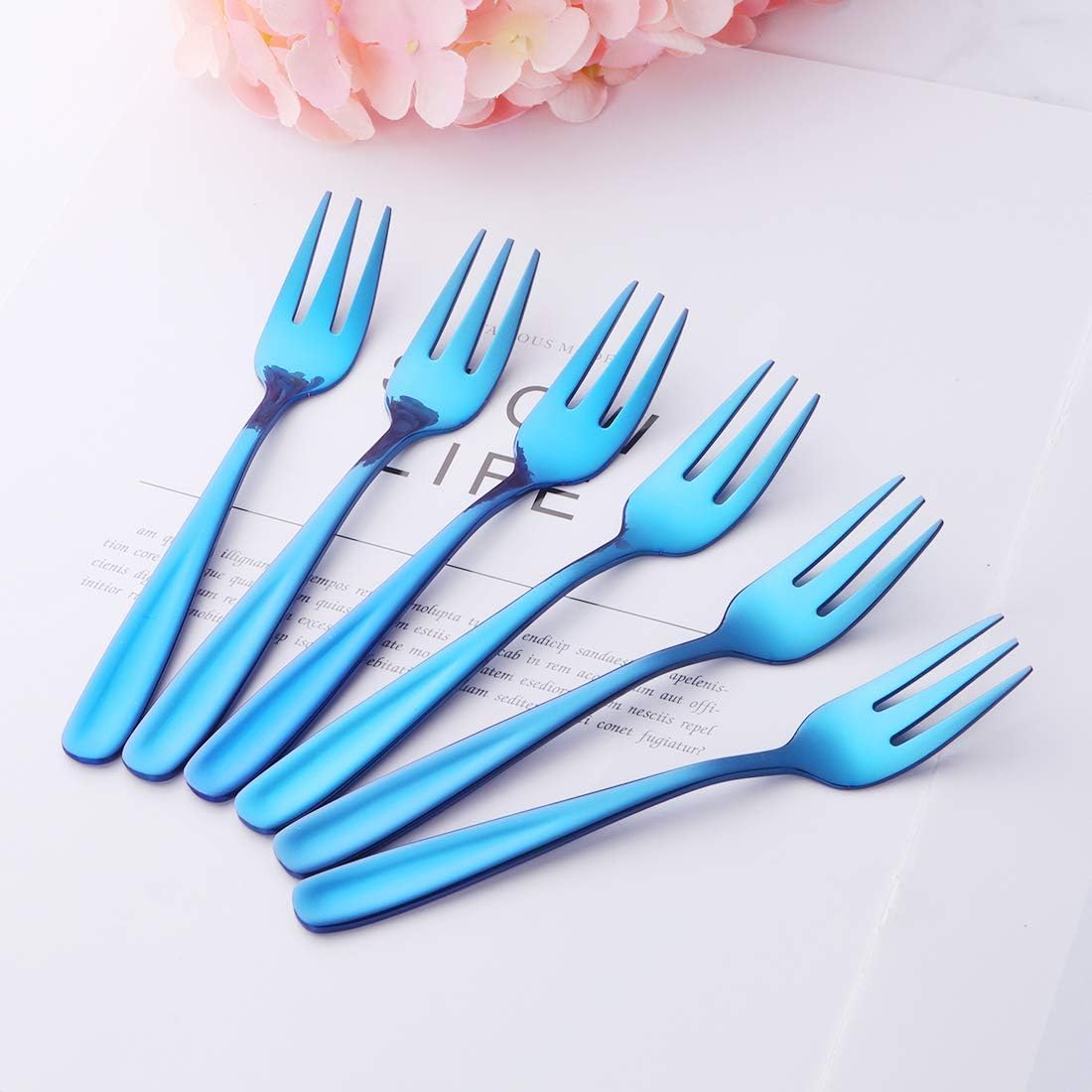Buyer Star Appetizers Desert Forks  18/10 Stainless Steel 3-tine Cocktail Mini Salad Fruit Fork Sets of 8  5.5 Inch