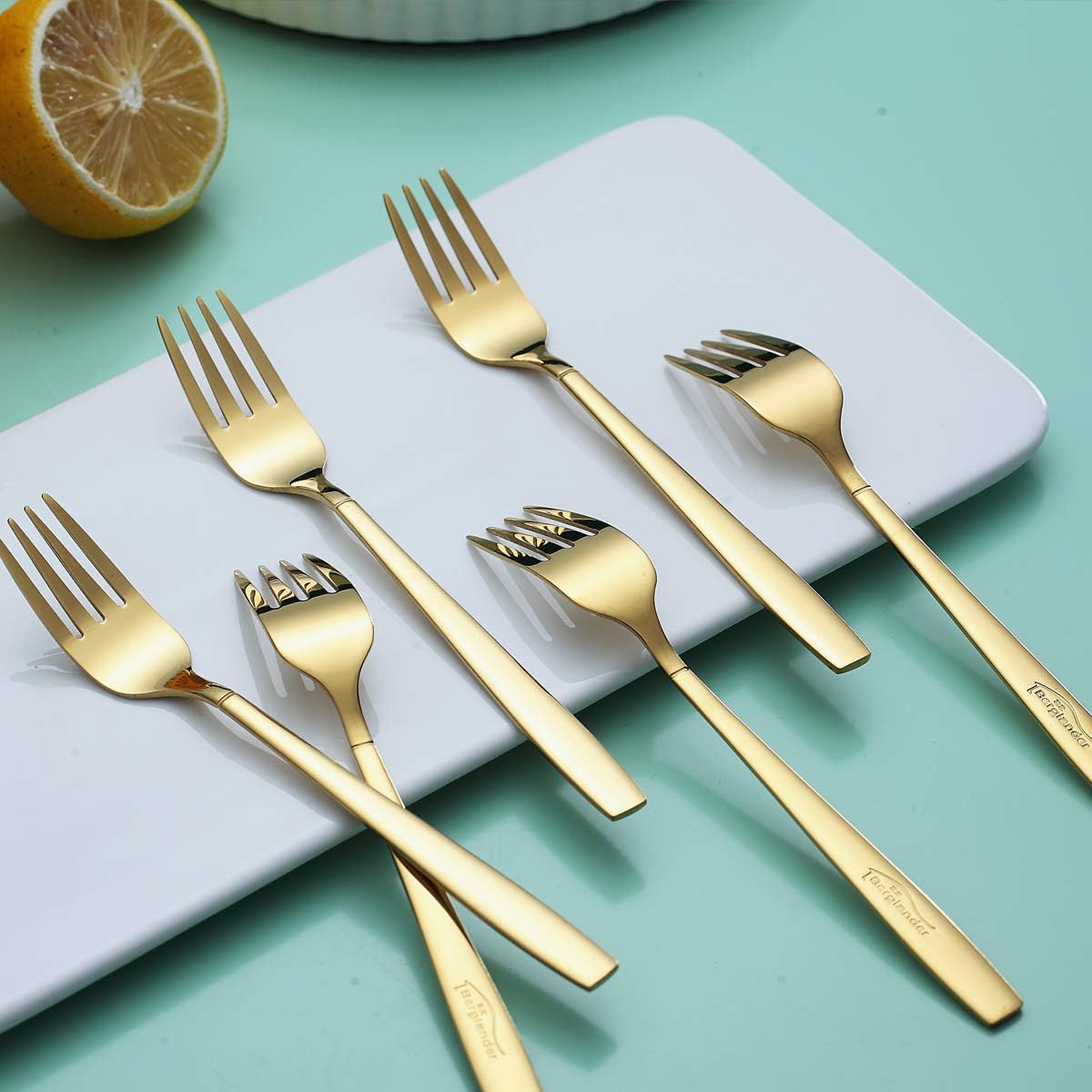 Berglander Gold Tea Fork  Stainless Steel Cake Fork Dessert Fork With Titanium Gold Plating 6.5 Inches Forks Pack of 6
