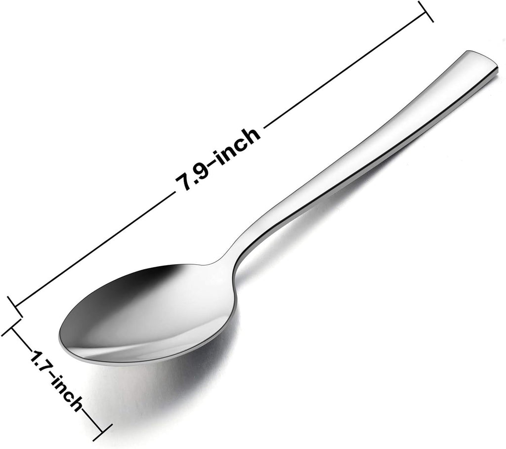 Dinner Spoons Set of 12  E-far 7.9 Inch Stainless Steel Soup Spoons Tablespoons for Home  Kitchen or Restaurant  Non-toxic & Mirror Polished  Squared Edge & Dishwasher Safe