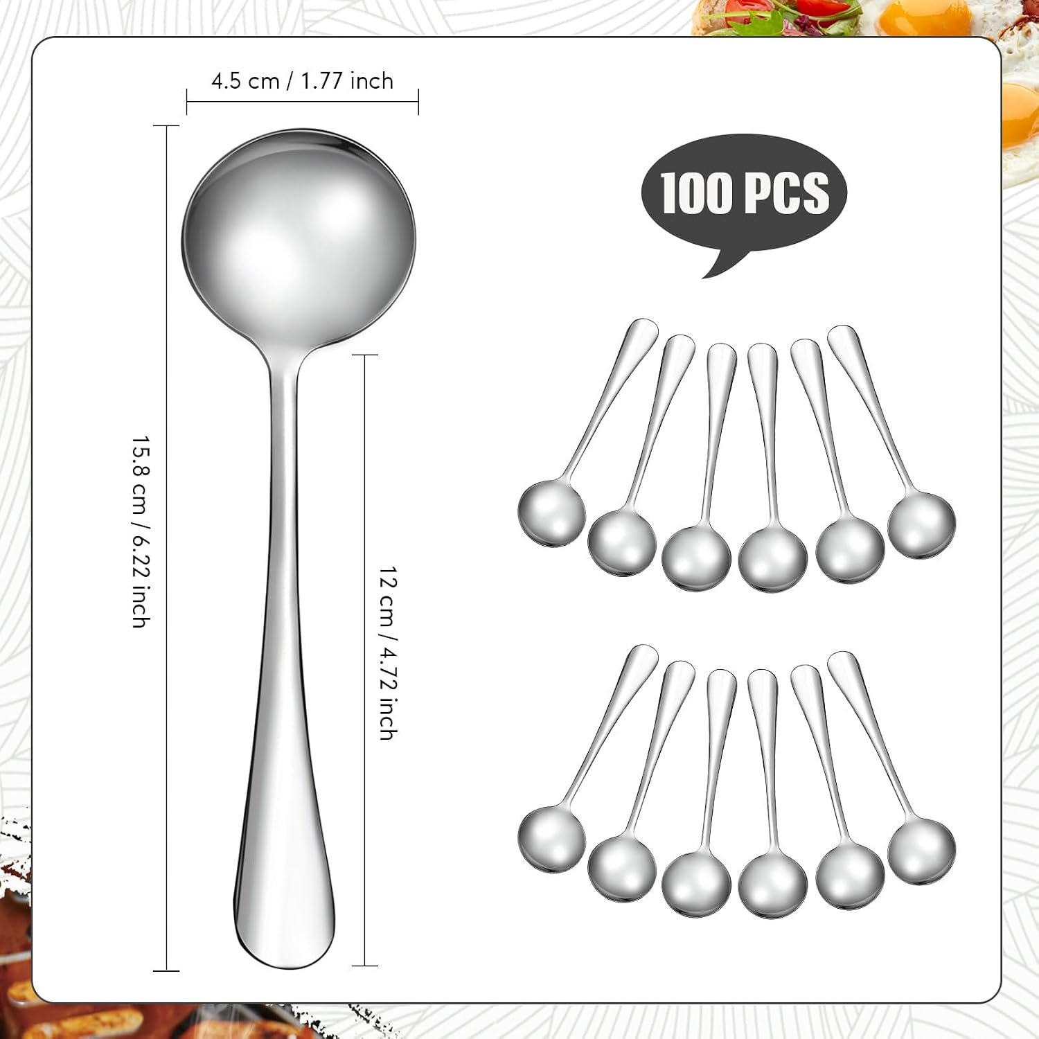 Mifoci 100 Pcs Soup Spoons Set (6.3 Inch) Stainless Steel Round Metal Dinner Spoons Bulk Mirror Polished Tablespoon for Home Kitchen Restaurant School Dishwasher Safe