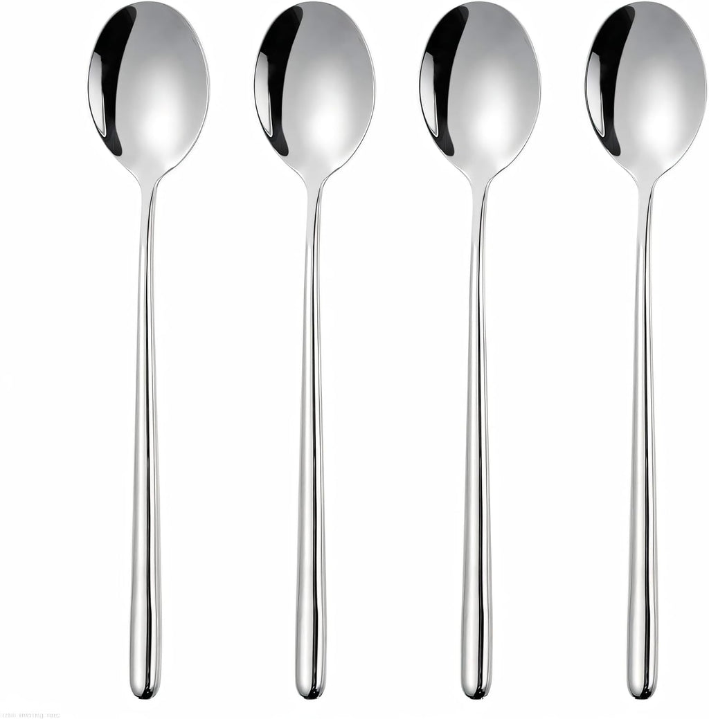 Korean Spoon Stainless Steel Table Spoons 8.15 inch Long Handle Dinner Rice Soup Spoon Set for Home Kitchen Restaurant - 4 PCS