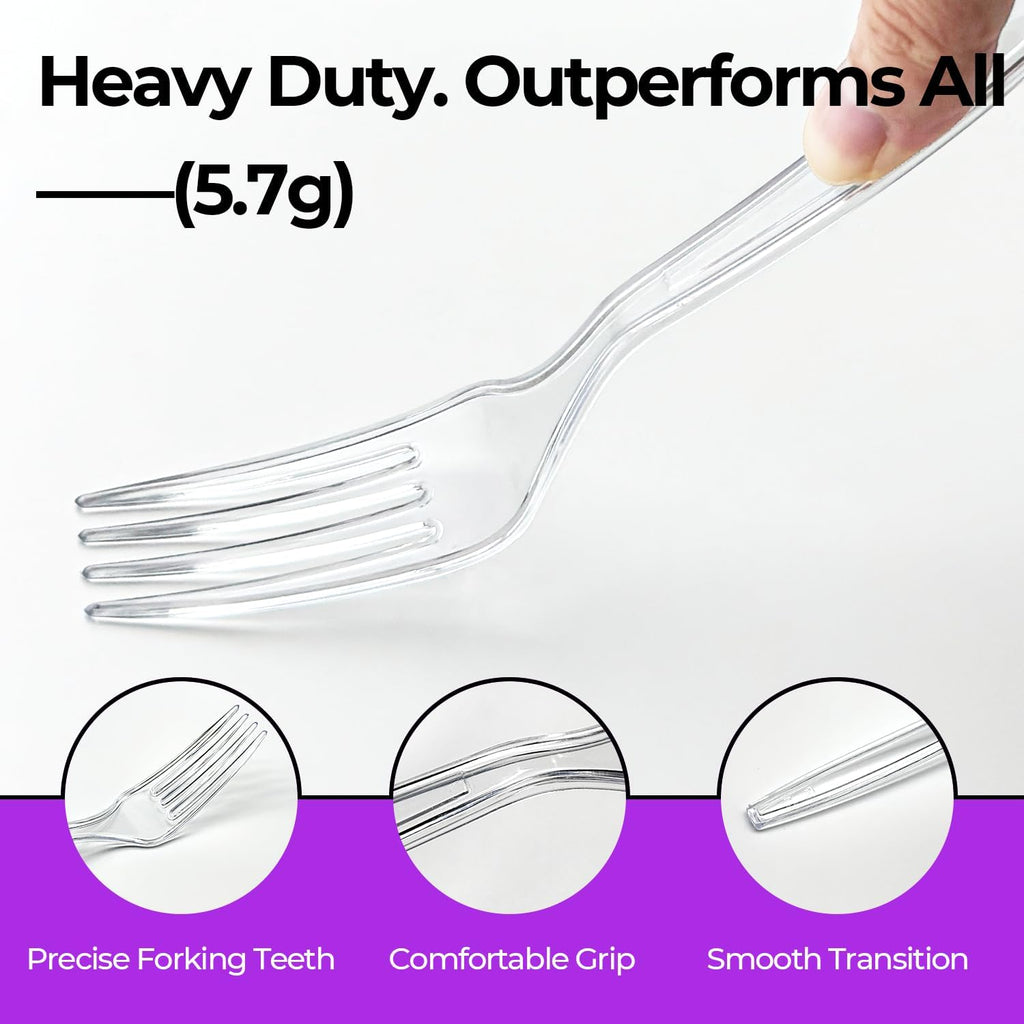 [400 Count] Heavy Duty Clear Plastic Forks Disposable Plastic Fork Bulk Utensils Reusable Cutlery Set Thick Plasticware Silverware for Party Every Day Use Picnic Camping Wedding Barbecues