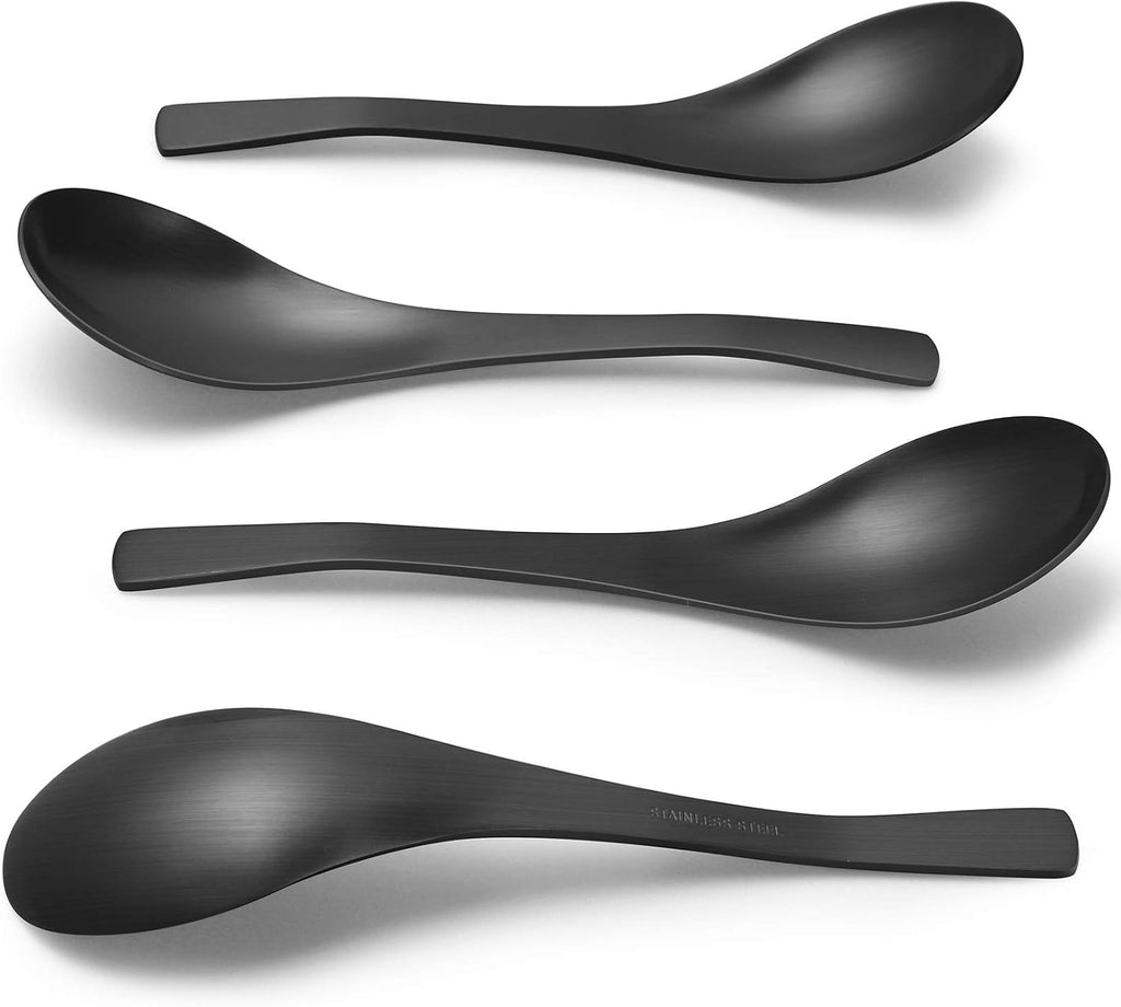 HIWARE Matte Black Thick Heavy-Weight Soup Spoons  Stainless Steel Soup Spoons  Table Spoons  Set of 6
