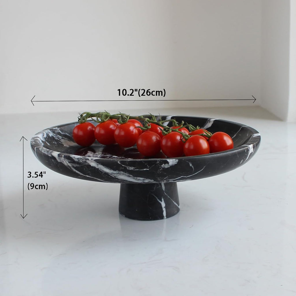 Natural Black Marble Fruit Bowl for Kitchen Counter 10.2"  Large Decorative Bowl Pedestal for Home Decor  Fruits Holder For Dining Table - Kitchen Organization