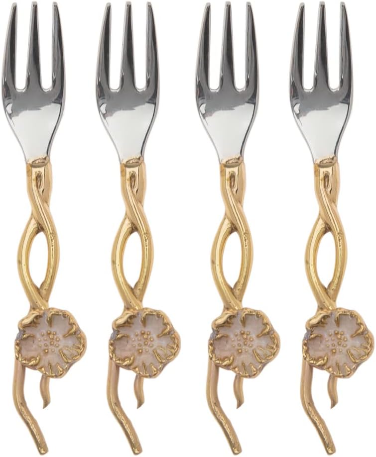 Godinger Dessert Forks  Salad Forks with Gold Handle  Set of 4