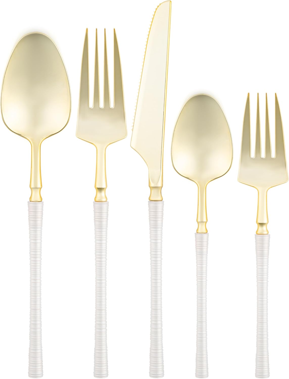 PLASTICPRO 40 Count Plastic Salad Forks Fancy Gold and White Ribbed Cutlery Plastic Silverware Heavy Duty Premium Flatware for Party  Wedding