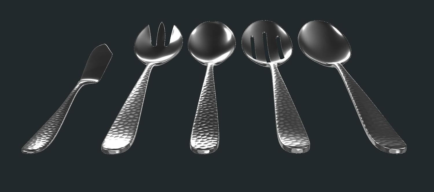 Matte Silverware Set  18/10 Stainless Steel Satin Flatware  Modern Brushed Finish Cutlery  Dishwasher Safe & Durable  Built to Last (10-Piece Serving Set  Fidenza Hammered)