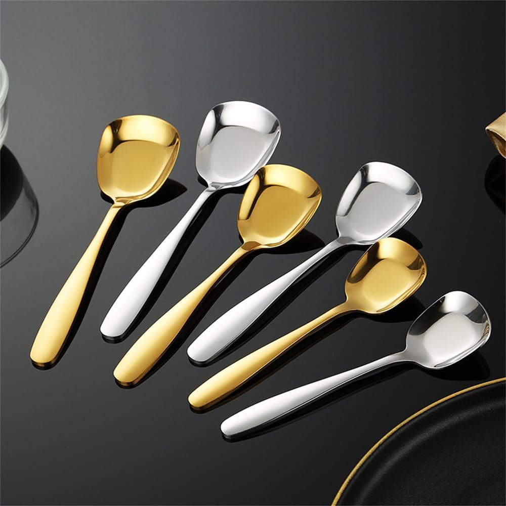 Square Head Stainless Steel Spoons 4PCS Korean style Thick Heavy Weight Soup Spoons Dessert Spoons 7.3 Inch (silver)