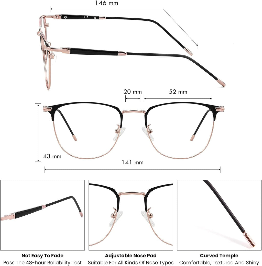 GUDVUE Blue Light Glasses  Computer/Gaming/TV/Phones Glasses for Women/men  Anti Glare/UV400/Eye Strain  Rose Gold