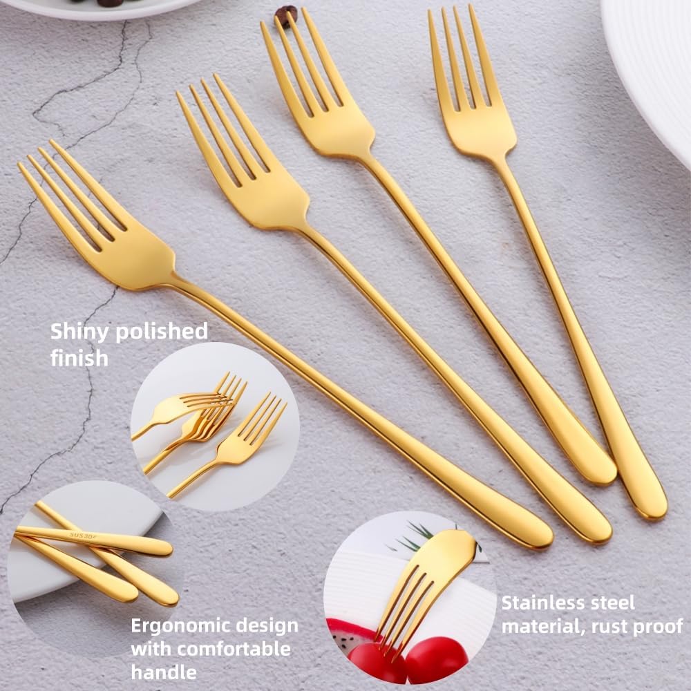 Stainless Steel Salad Fork Set of 8  Mirror Polished Dinner Fork Cutlery Set with Long Handles for Home  Restaurant or Camping  Fruit  Pasta (mix colors)