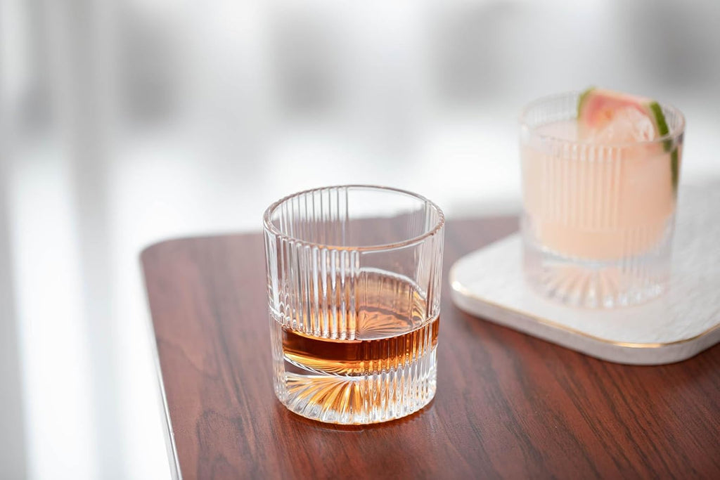 10oz Old Fashioned Whiskey Glasses Set | Lead-Free Crystal  Heavy Base  Rock Glass with Elegant Tile Design  4-Piece Set for Scotch & Cocktails