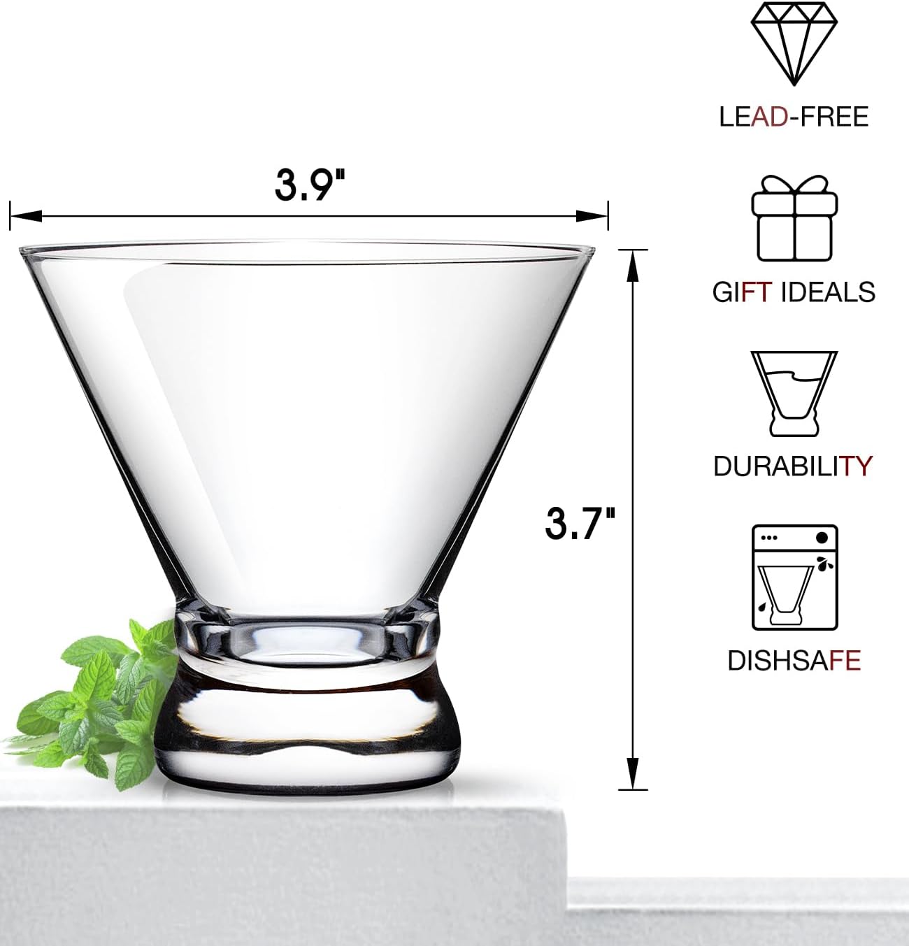 LUNA & MANTHA Martini Glasses Set of 4  Stemless Martini Cocktail Glasses for Margarita  Manhattan  Cosmopolitan  Home Bar  Evening Parties  Birthdays  Housewarming Gift  Crystal Clear 8 OZ
