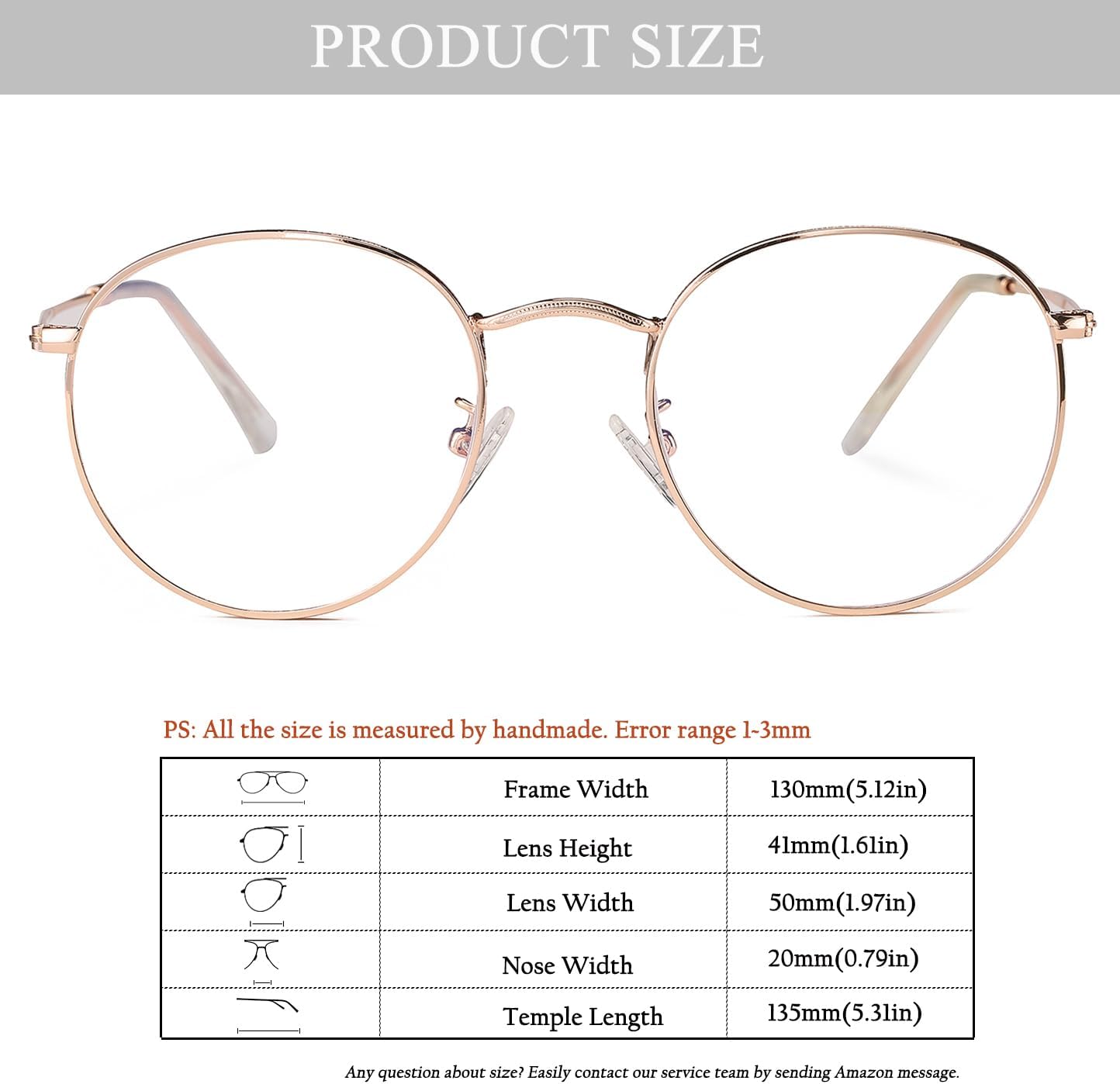 HJSTES Round Blue Light Glasses for Women Men Retro Circle Clear Lens Metal Frame Eyeglasses