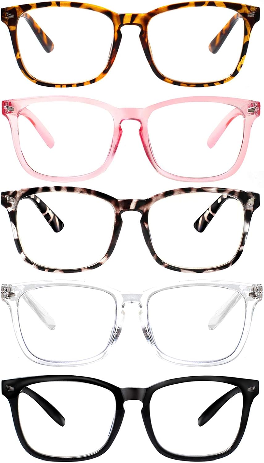 VIDEBLA 5 Pack Blue Light Blocking Reading Glasses Spring Hinge Readers for Women Men Anti UV Ray Filter Nerd Eyeglasses