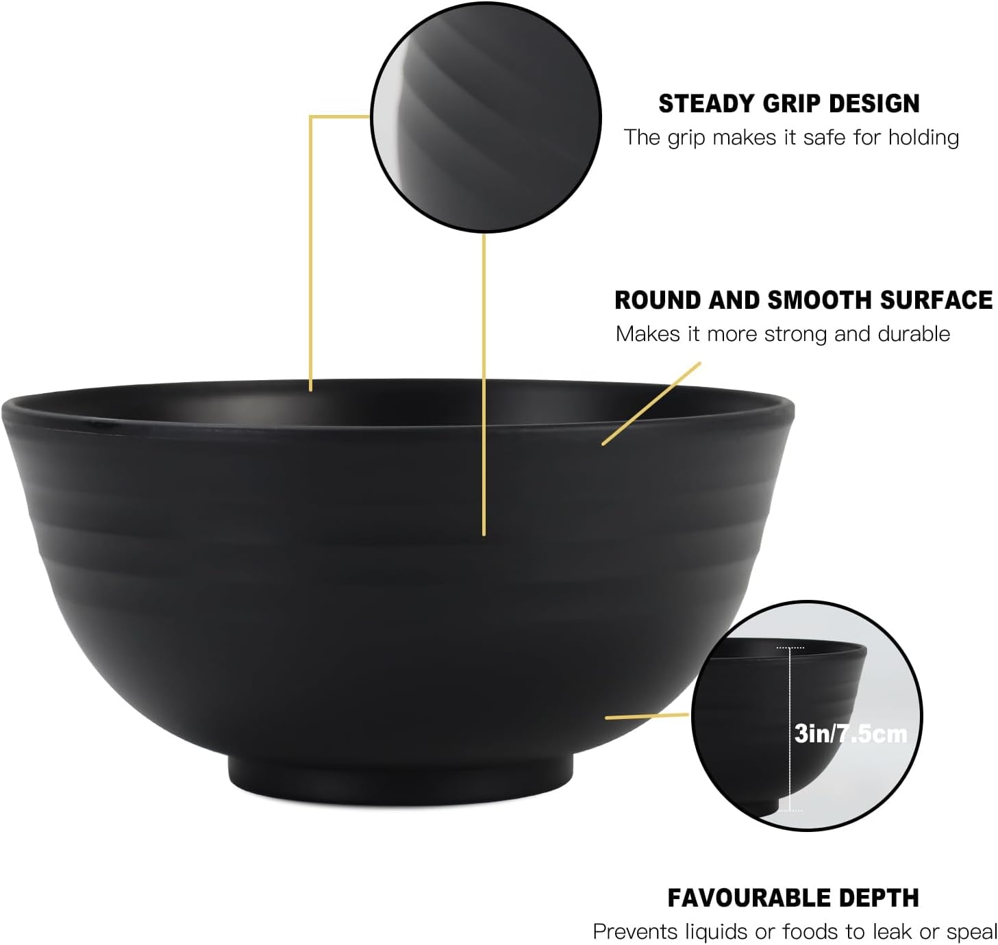 Homienly Cereal Bowl Set  Wheat Straw Bowls for Kitchen  Unbreakable Lightweight Bowl Set of 8  Microwave and Dishwasher Safe Bowls  Reusable Bowl for Serving  Cereal  Snack Fruit(Black  26 OZ)