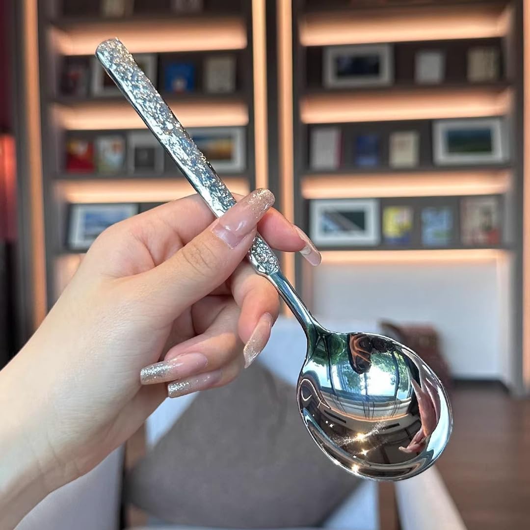 304 Stainless Steel Soup Spoons  7.7 in Large Round Bouillon Spoons  Thick Tablespoon  Dishwasher Safe  2-Piece