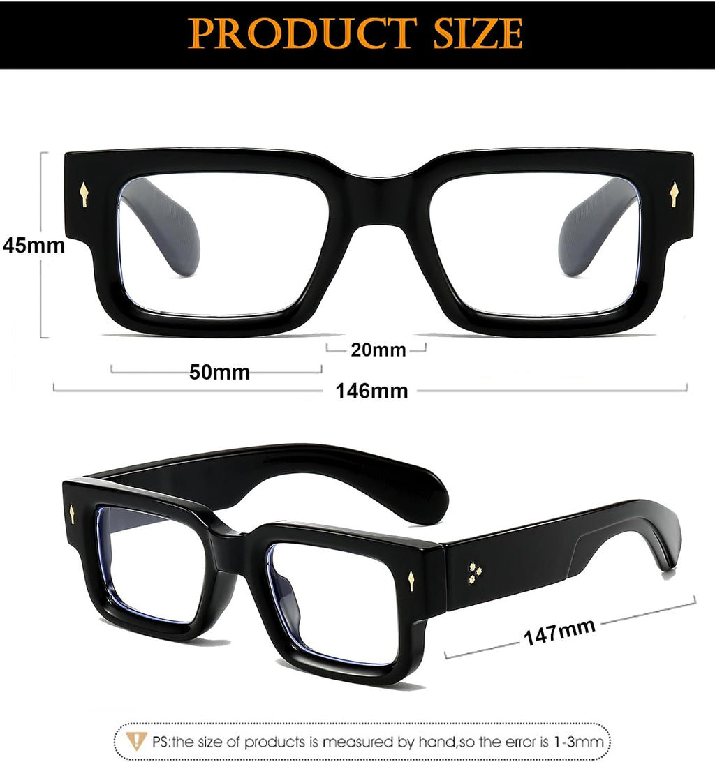 EYLRIM Square Thick Frame Glasses for Women Men Chunky Rectangle Blue Light Glasses Non Prescription Eyeglasses