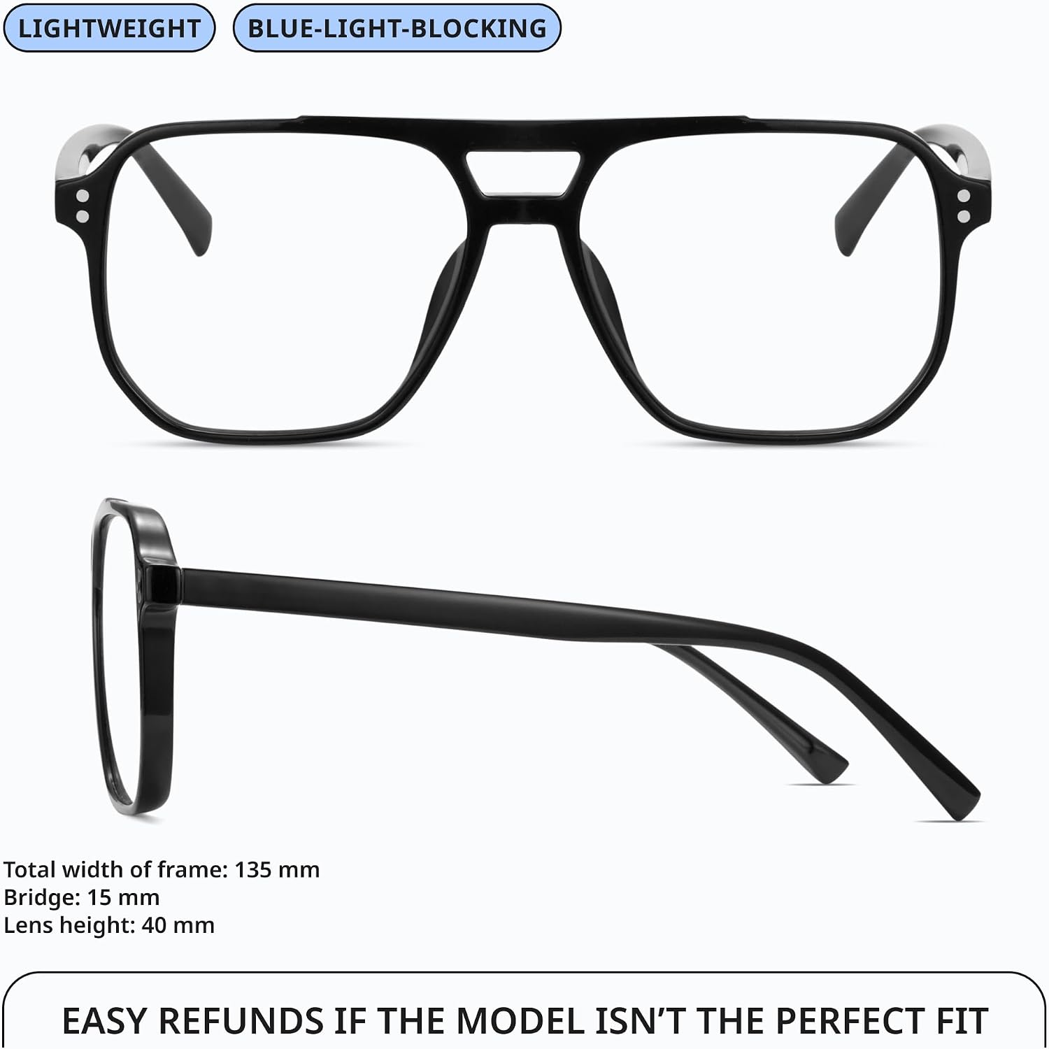livho Vintage Aviator Blue Light Blocking Glasses  Fashion Oversized Frames with UV Protection Coating  Unisex Design