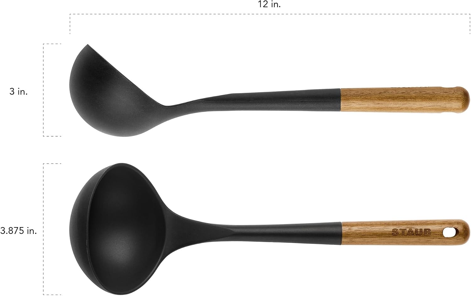STAUB Soup Ladle  Perfect for Serving Hot Soup  Portion Batter for Pancakes  and Sauce Pasta  Durable BPA-Free Matte Black Silicone  Acacia Wood Handles  Safe for Nonstick Cooking Surfaces