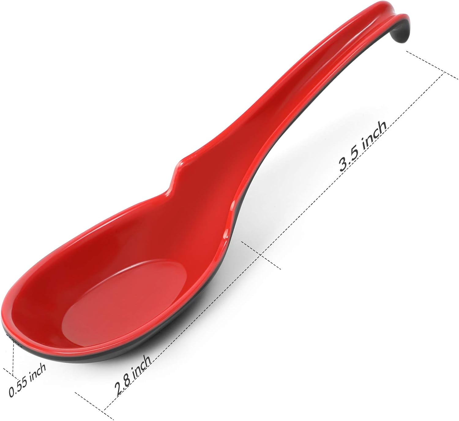 12 PACK Asian Soup Spoons  Rice Spoons  Melamine Chinese Won Ton Soup Spoon For soba  pho  ramen  Noodle  Korean Style Large Spoon with Long Handle- Notch and Hook Style  Red ＆ Black