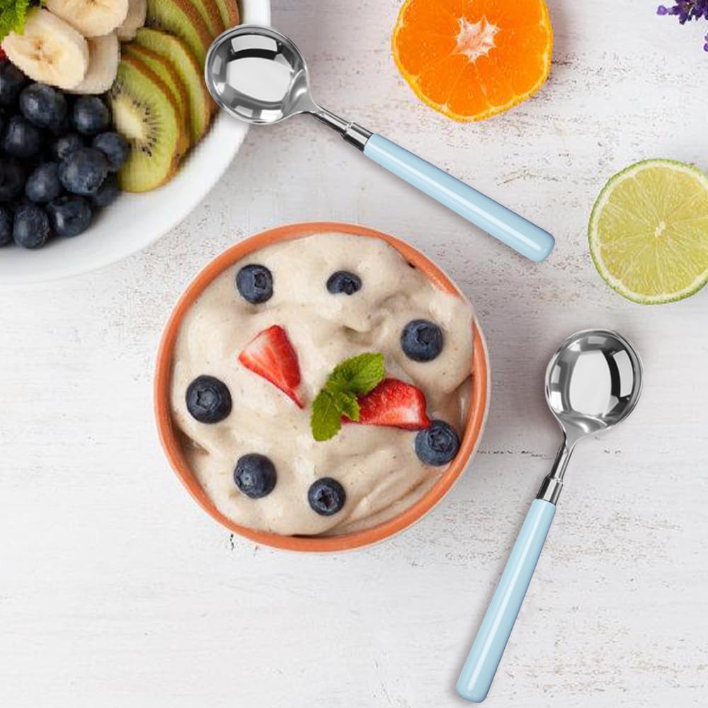 Stainless Steel Soup Spoons Ceramic Handle Spoon  Korean Dessert Spoon Mirror Polishing Cutlery  7.3 Inches