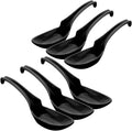 Happy Sales HSSP-MBKHK6  Melamine Soba  Rice Spoons  Chinese Asian Soup Spoons  6 pc Notch & Hook Style  Black