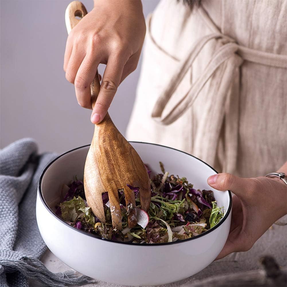 Wooden Salad Servers  10.2" Acacia Wood Salad Fork & Spoon for Serving  Olive Wood Salad Serving Utensils Set of 2  Teak Salad Tongs for Kitchen