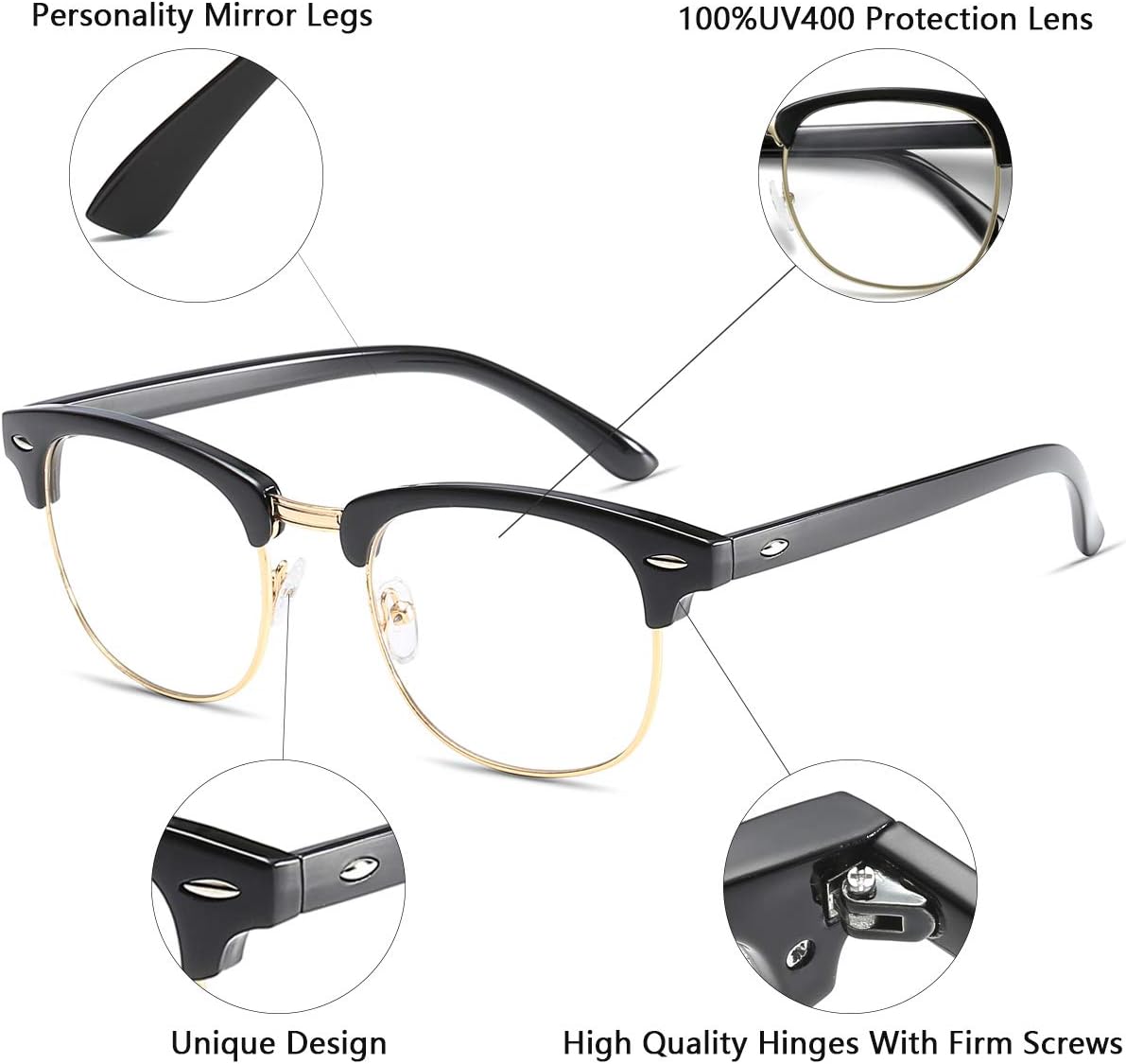 Fashion Vintage Classic Semi-Rimless Half Frame Clear Lens Glasses