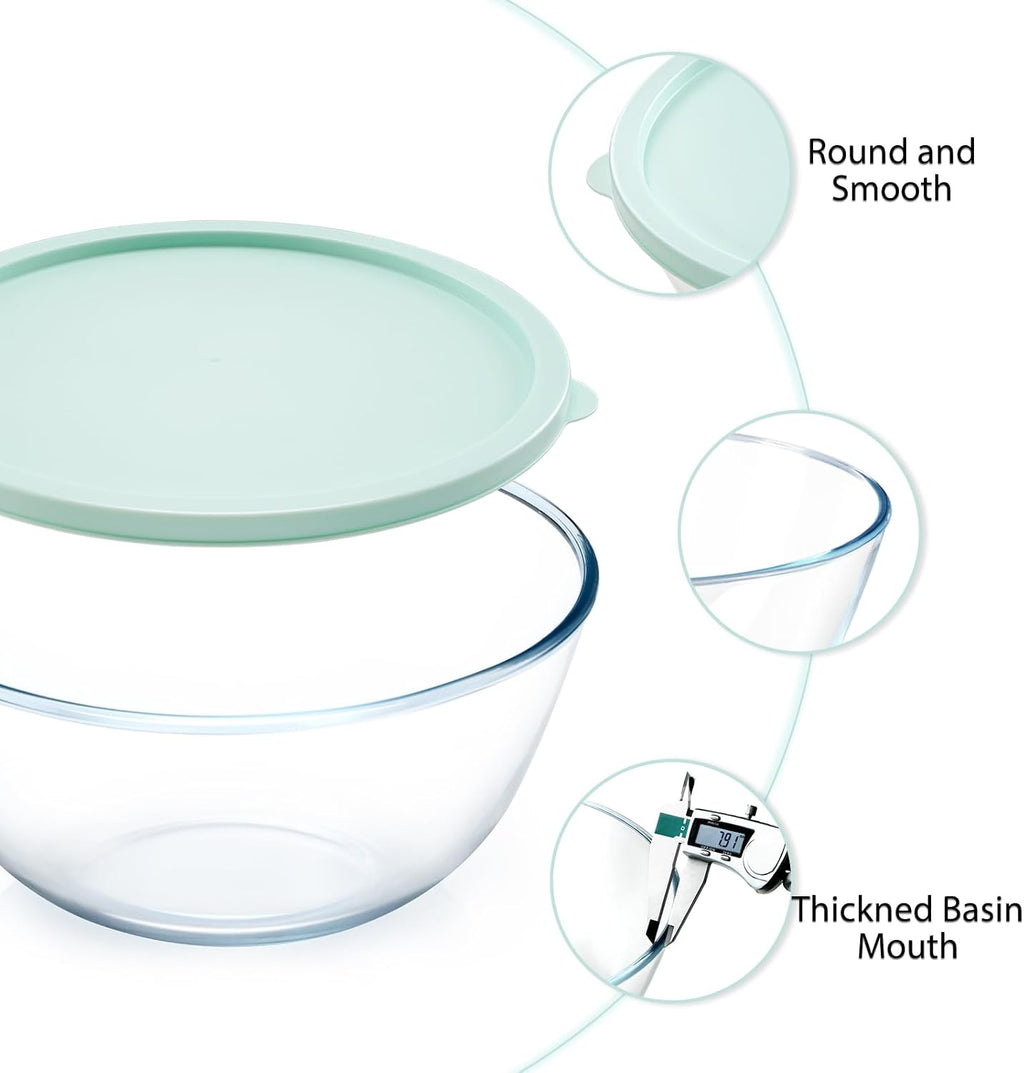 NUTRIUPS 4.7 Quart Large Glass Mixing Bowl with Lid  Deep Big Glass Bowl Large Salad Bowl (Horizon Green)
