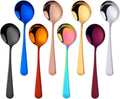 8 Piece Soup Bouillon Cereal Spoon QOBIMOON Stainless Steel Soup Spoons 6.2 Inch Round Bouillon Spoons Mixed Colors