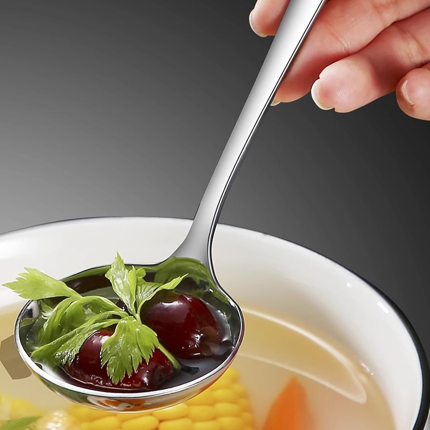 Zjunhm Small Soup and Gravy Ladles - 304 Stainless Steel  7.7 Inches  2-Piece Set - Dishwasher Safe (Silver)