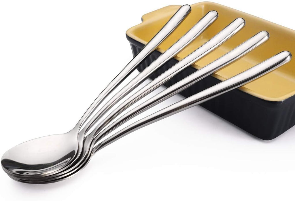Korean Spoon Stainless Steel Table Spoons 8.15 inch Long Handle Dinner Rice Soup Spoon Set for Home Kitchen Restaurant - 4 PCS