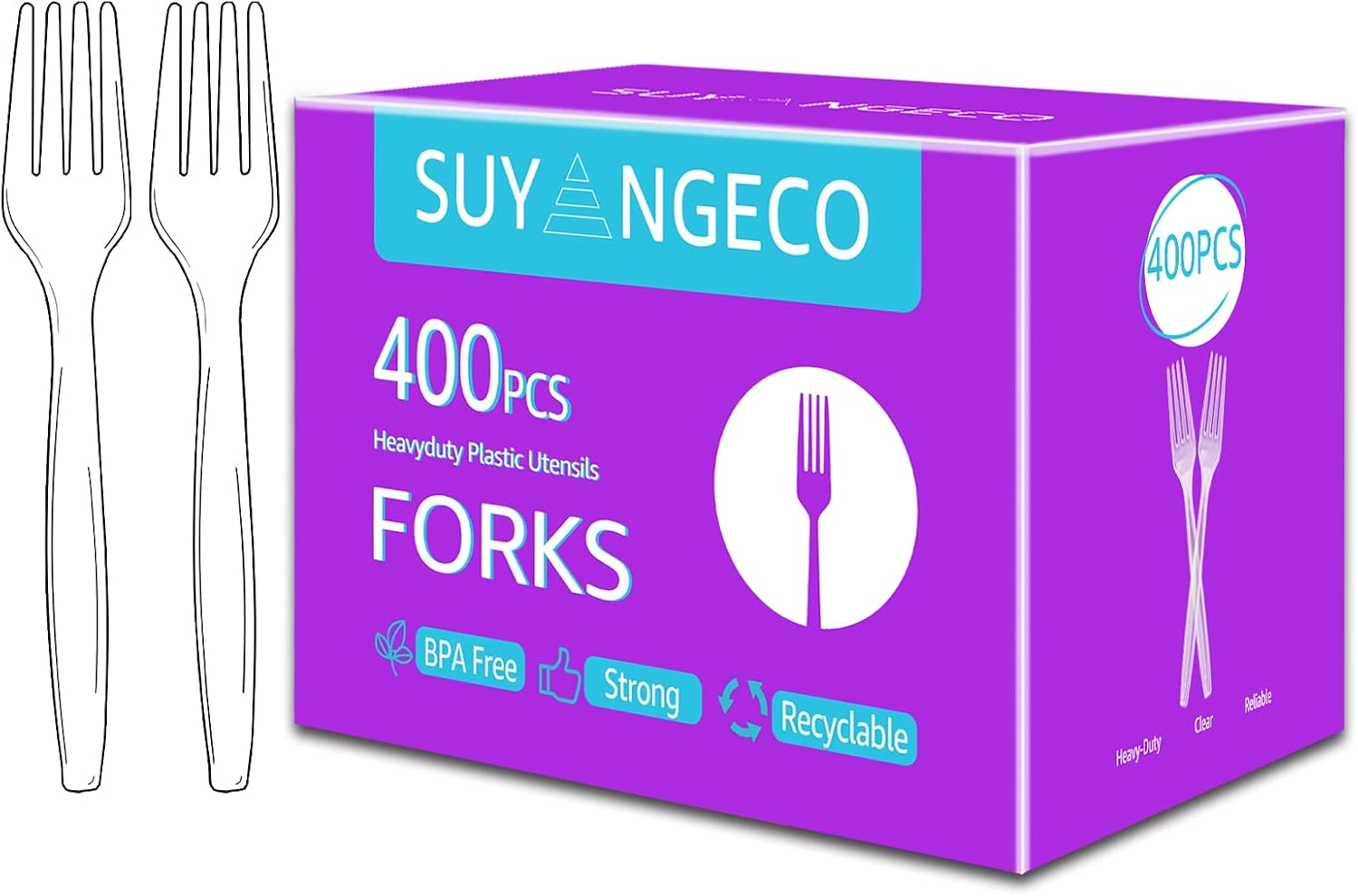 [400 Count] Heavy Duty Clear Plastic Forks Disposable Plastic Fork Bulk Utensils Reusable Cutlery Set Thick Plasticware Silverware for Party Every Day Use Picnic Camping Wedding Barbecues