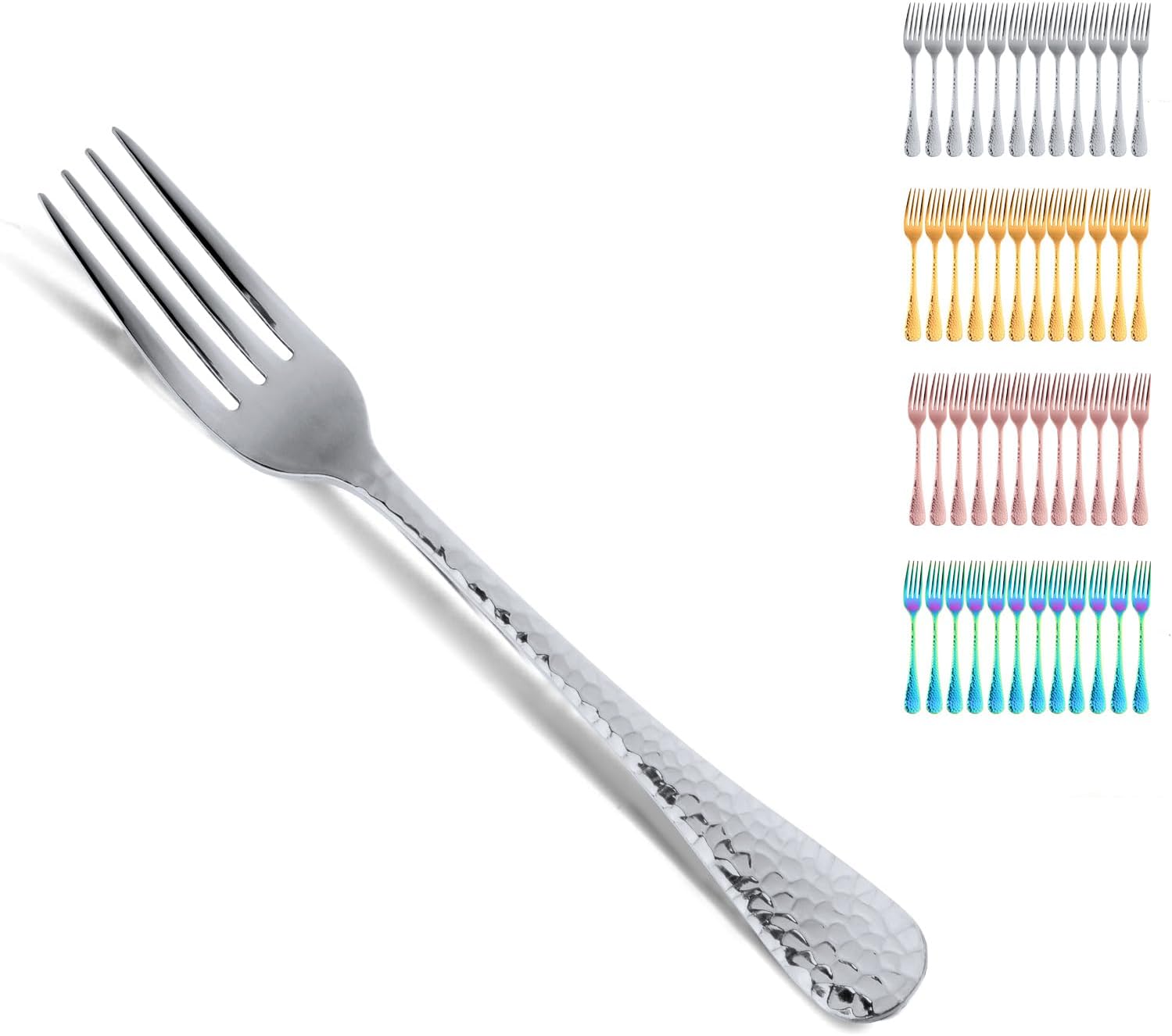 Buyer Star 12 Pieces Hammered Dinner Forks Set  7.9 Inch Stainless Steel Forks Table Forks Flatware Forks  Mirror Finish & Dishwasher Safe Use for Home Kitchen or Restaurant (Silver)