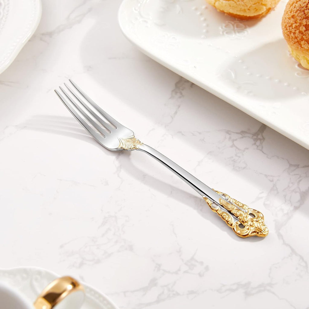 KEAWELL Luxury 5.9" Appetizer Forks  18/10 Stainless Steel  Set of 4  Gorgeous Cocktail Forks/Dessert Forks (Gold Accent)