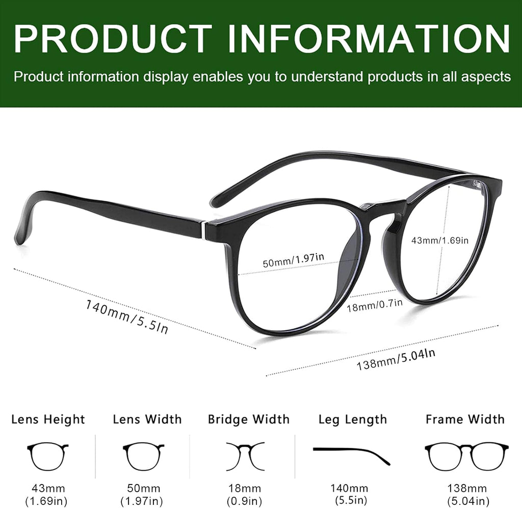 Przene 3 Pack Blue Light Blocking Glasses Women/Men Retro Round Computer Glasses Anti Eye Strain/UV/Glare  Gaming Glasses. (Black/Crystal/Amber)