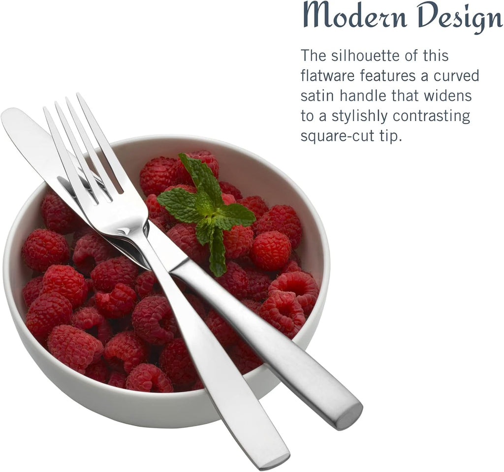 Mikasa Satin Loft 65-Piece Flatware Set for 12  18/10 Stainless Steel Silverware with Forks  Knives  Spoons  and Serving Utensils  Durable and Elegant Design