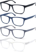 Large Reading Glasses Mens Oversized Wide Readers +1.50 Lightweight Square Magnifying Cheaters Glasses for Men W/Big Head 4 Pack