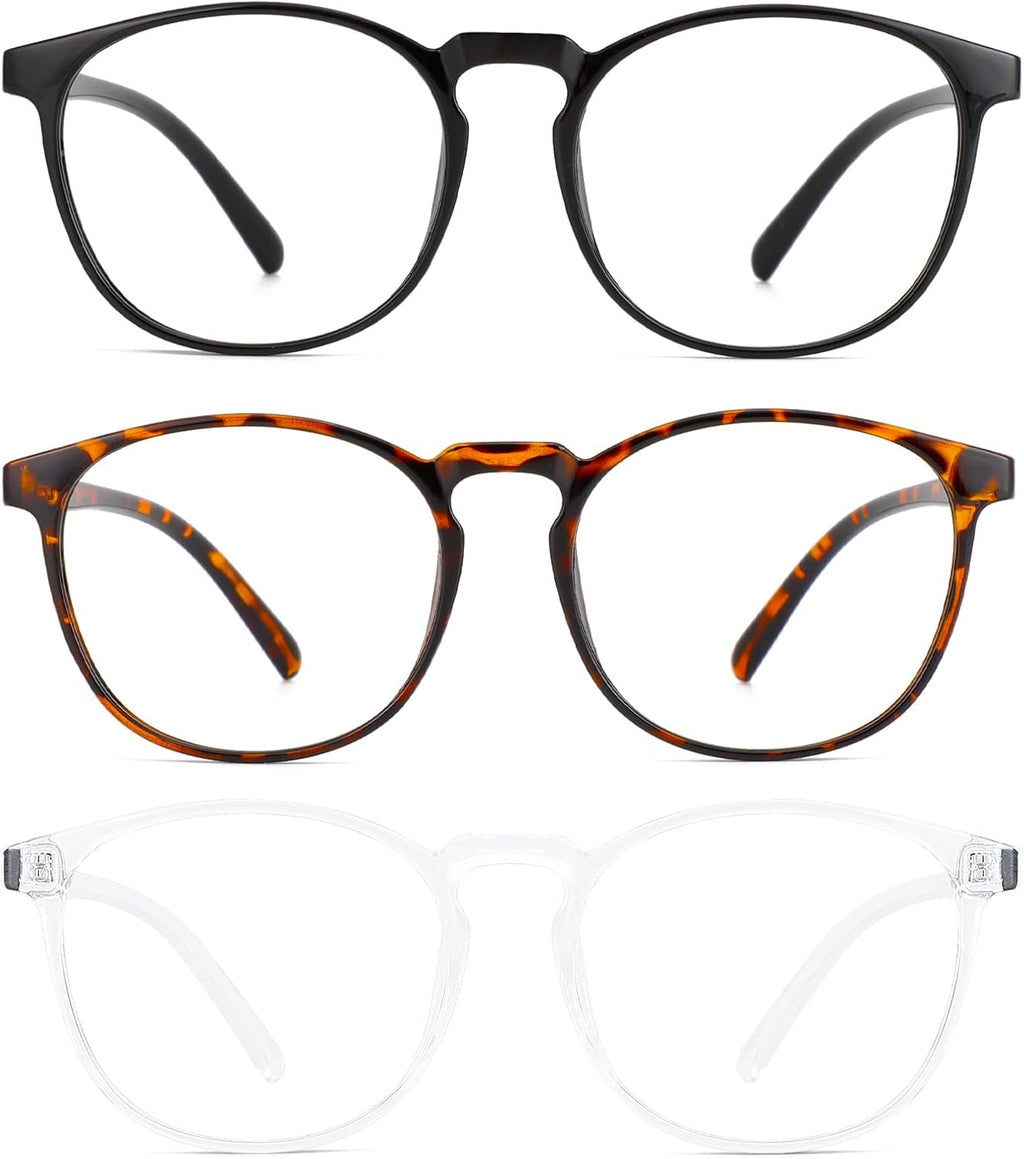 Przene 3 Pack Blue Light Blocking Glasses Women/Men Retro Round Computer Glasses Anti Eye Strain/UV/Glare  Gaming Glasses. (Black/Crystal/Amber)