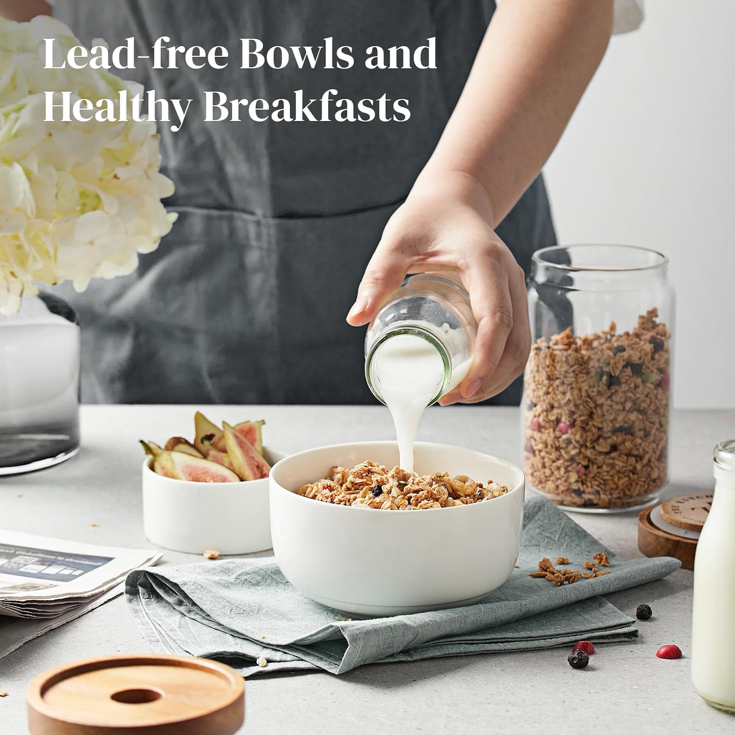 DOWAN Cereal Bowl  22 Ounce Soup Bowls White Ceramic Bowl Set of 6  White Porcelain Bowls for Kitchen  Oven & Dishwasher & Microwave Safe  White Porcelain Soup Bowls for Cereal Soup Rice Pasta Salad