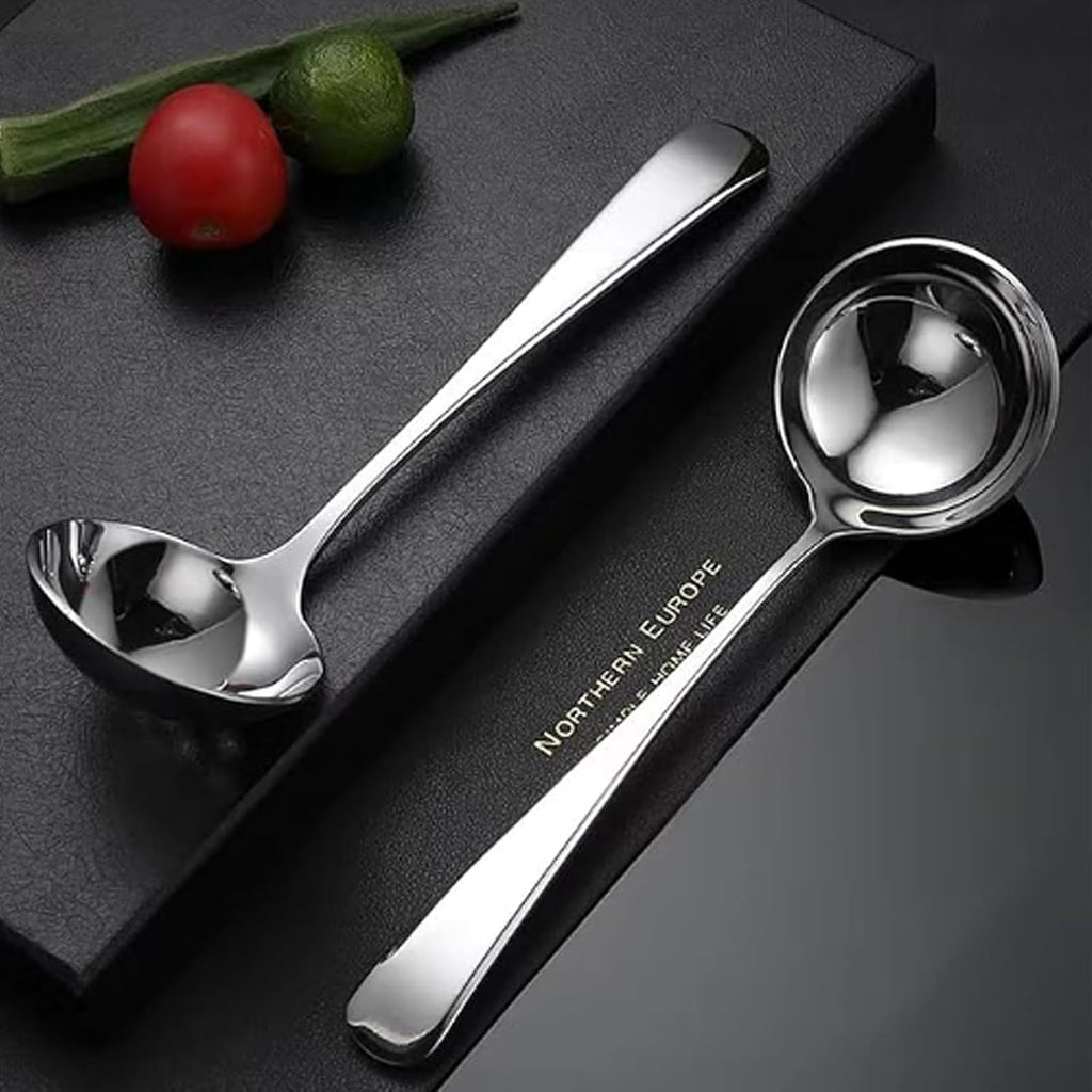 Zjunhm Small Soup and Gravy Ladles - 304 Stainless Steel  7.7 Inches  2-Piece Set - Dishwasher Safe (Silver)