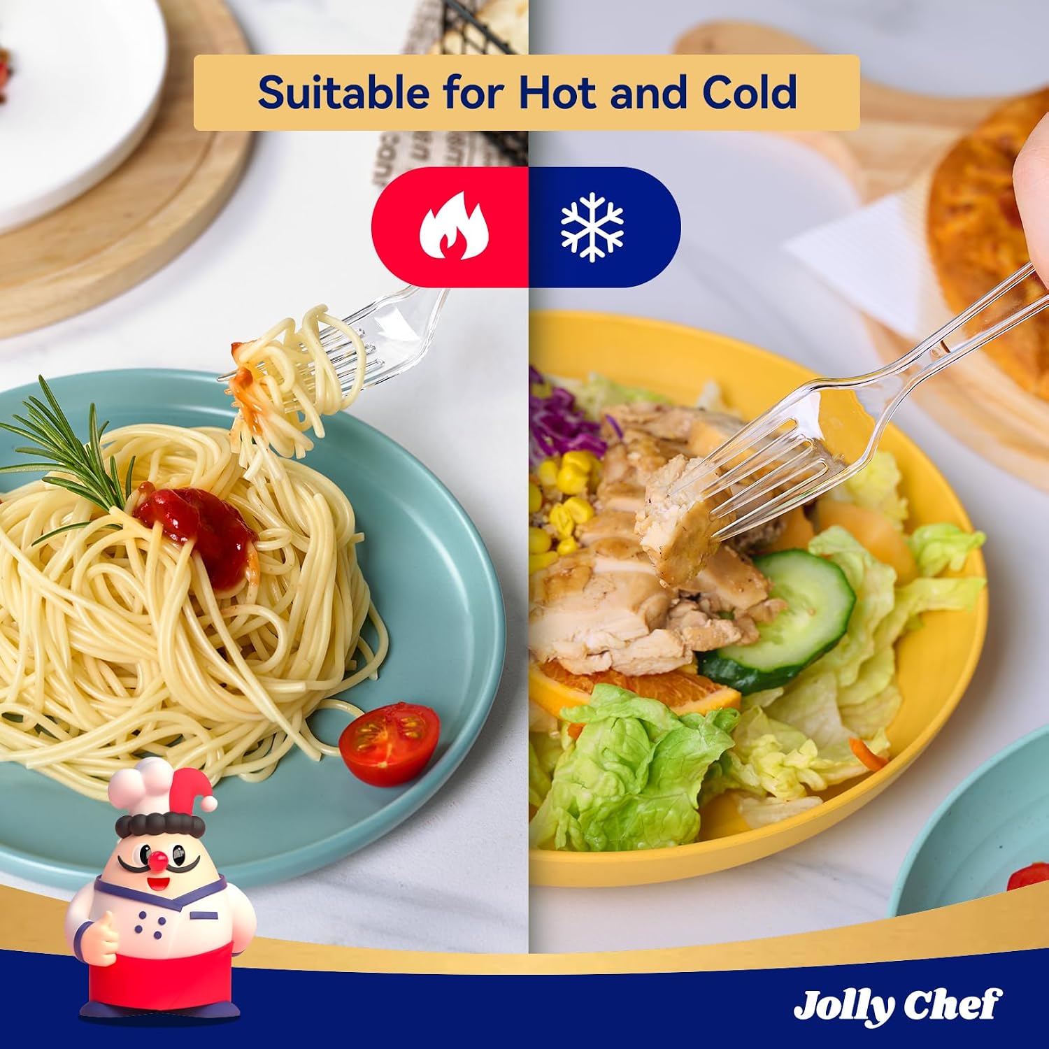 JOLLY CHEF 300 Count Clear Plastic Forks Heavy Duty  7.1" Heat Resistant Solid and Durable Plastic Forks Disposable  Disposable Bulk Cutlery Suitable for Parties Supply Events Everyday Use