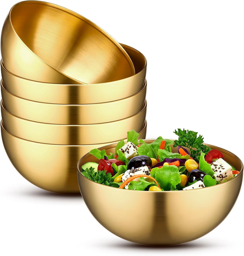 Nuogo 6 Pcs Gold Mixing Bowls Stainless Steel Mixing Bowl Decorative Gold Esthetician Bowls Metal Serving Bowl for Facial Cereal Rice Noddle Fruit Kitchen Party Cooking Baking Prepping(7.9 Inches)