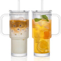 INSETLAN 26oz Ribbed Glass Tumbler with Handle & Lid – 2-Pack Large Iced Coffee Cups with Straws  Modern Glass Mug for Cold & Hot Beverages  Aesthetic Travel Cup for Smoothies  Tea  and Juice